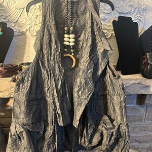 Alembika NWOT Crinkled Gray Sleeveless Vest drawstring w/pockets Sm-Lg $199